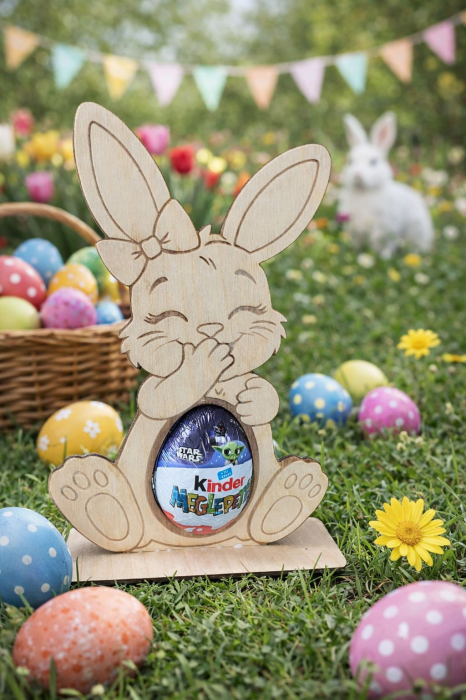 Suport ou Kinder din lemn pentru Paște - decor cadou copii [2]