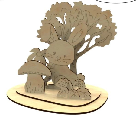 Animale - Păsări - Fluturi - Set de colorat din lemn – Iepuraș, figurine DIY pentru copii