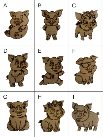 Craft & Hobby - Figurine de purcei pentru noroc, realizate din lemn, disponibile în 9 modele diferite.