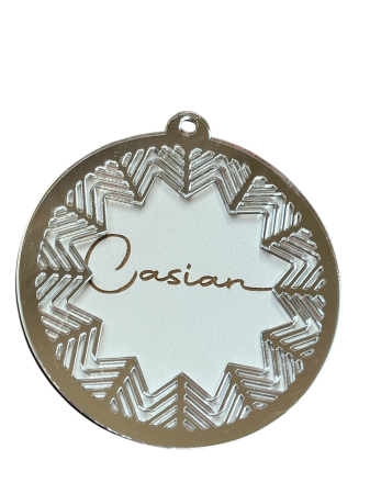Acril - Plexiglas - Glob personalizat cu nume – plexiglass auriu/argintiu oglindă și lemn – ornament elegant pentru bradul de Crăciun