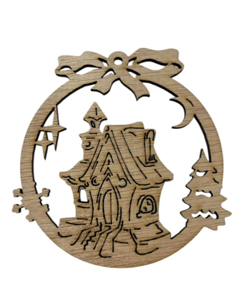Sărbători - Decorațiune glob din lemn cu căsuță – ornament de Crăciun pentru brad și decoruri handmade DIY