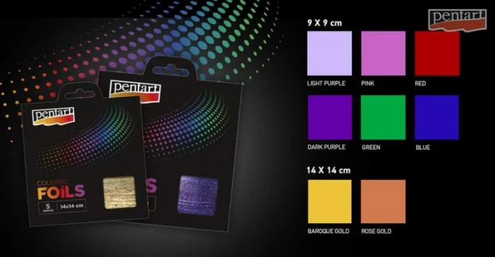Foiță decorativă colorată 9x9 cm Pentart, ideală pentru efecte metalice, aurire și proiecte DIY [1]
