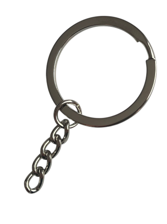 Accesorii - Inel breloc argintiu inchis cu lanț, diametru 2 cm