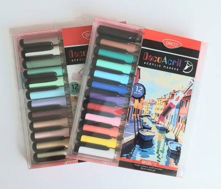 Marker Acrilic cu Vârf de Pensulă – 12 Culori | CutCat.r [1]