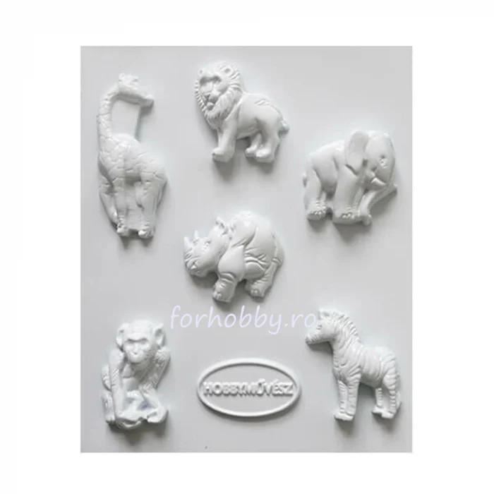 Matriță pentru turnat ipsos - animale din savană (girafă, elefant, rinocer, zebră, leu, maimuță)