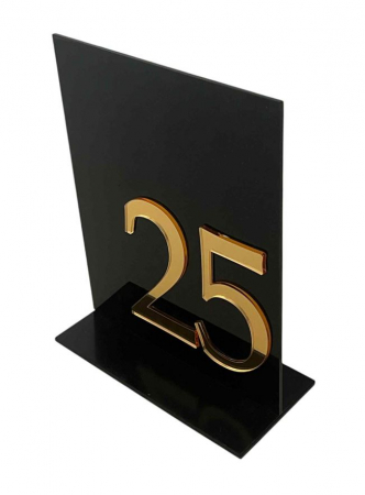 Acril - Plexiglas - Numere de masă nuntă / botez din plexiglass – design auriu cu negru – elegante