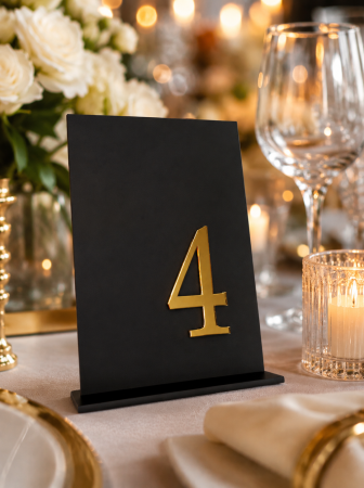 Acril - Plexiglas - Numere masă plexiglas negru cu auriu oglindă - decor elegant evenimente