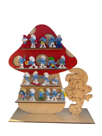 Cadouri - Raft din lemn pentru colecția de Ștrumfi – suport elegant pentru figurinele Kaufland