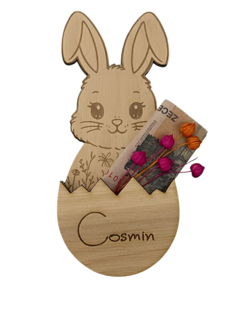 Paște - Cadou din lemn - Suport din lemn personalizat pentru bani cadou
