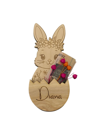 Paște - Suport din lemn personalizat pentru bani cadou