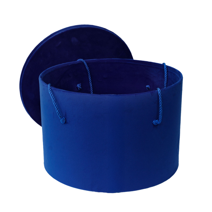 Cutie trusou botez rotunda catifea textila albastru regal [2]