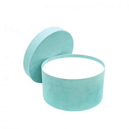 Cutii pentru prima baita - Cutie rotunda catifea aqua pentru prima baita
