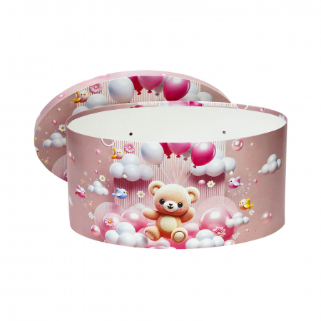 Cutii trusou botez ovale tiparite - Cutie trusou botez ovala tiparita ursulet model 3