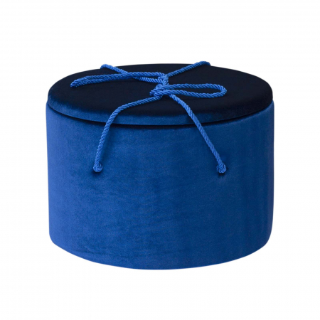 Cutii trusou botez buretate rotunde - Cutie trusou botez rotunda buretata catifea albastru regal