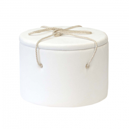 Cutii trusou botez buretate rotunde - Cutie trusou botez rotunda buretata catifea ivoire
