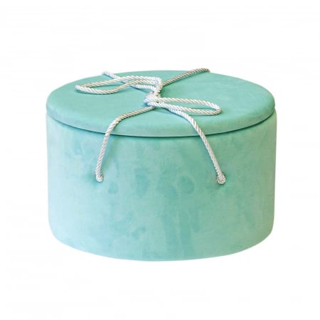 Cutii trusou botez buretate rotunde - Cutie trusou botez rotunda buretata catifea mint