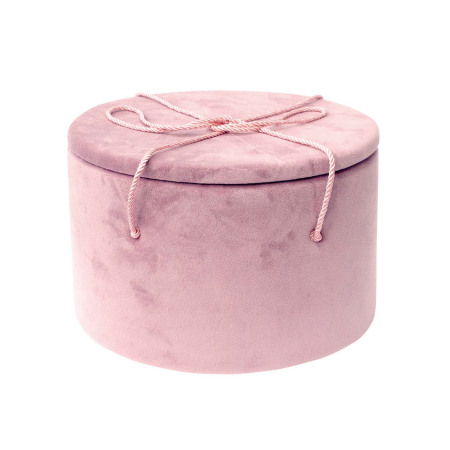Cutii trusou botez buretate rotunde - Cutie trusou botez rotunda buretata catifea roz prafuit