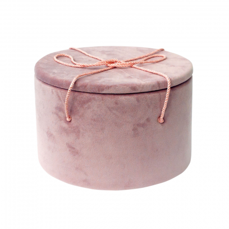 Cutii trusou botez buretate rotunde - Cutie trusou botez rotunda buretata catifea roz prafuit