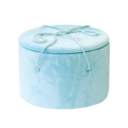 Cutii trusou botez buretate rotunde - Cutie trusou botez rotunda buretata catifea sky