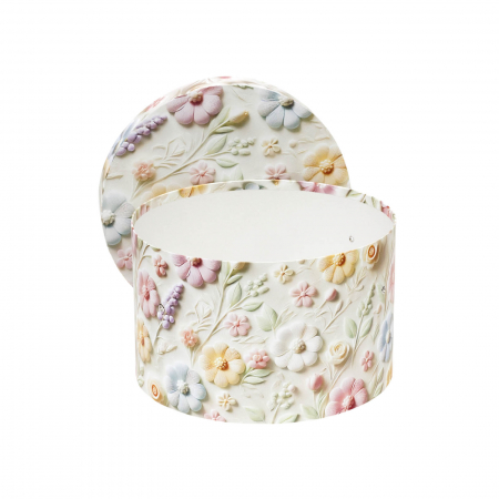 Cutii trusou botez tiparite - Cutie trusou botez rotunda tiparita pastel