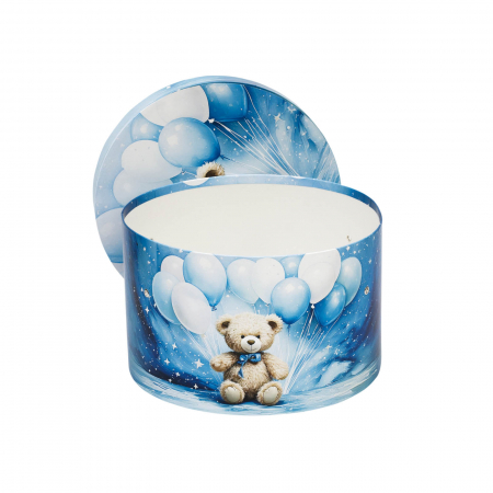 Cutii trusou botez rotunde tiparite - Cutie trusou botez rotunda tiparita ursulet model 5