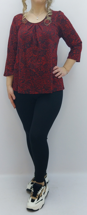 Bluză damă elegantă roșu cu imprimeu floral negru – lejeră - casual - elegantă - fabricat in Romania [2]