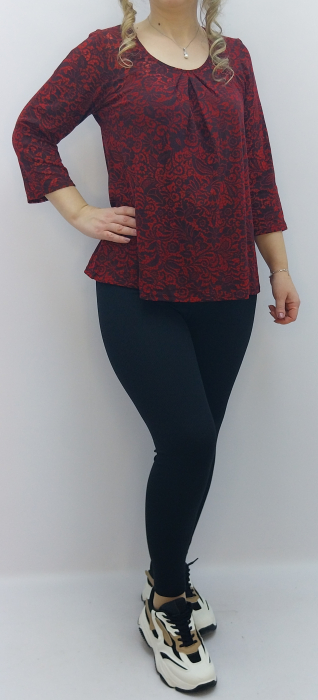 Bluză damă elegantă roșu cu imprimeu floral negru – lejeră - casual - elegantă - fabricat in Romania [3]