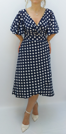 Elegante - Rochie bleumarin cu buline albe