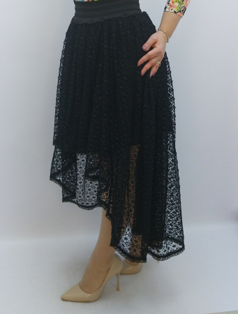 Casual - Fustă neagră din plasă cu coadă asimetrică – Fabricată în România Dadas Constanța