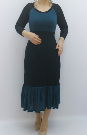 casual adulti - rochie-midi-eleganta-dama-negru-turcoaz-volan-jos-office-eveniment-dadas-romania.jpg