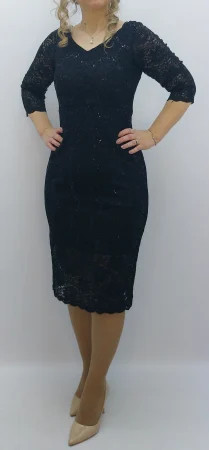 Elegante - Rochie elegantă midi din dantelă neagră – rafinament și eleganță pentru evenimente speciale