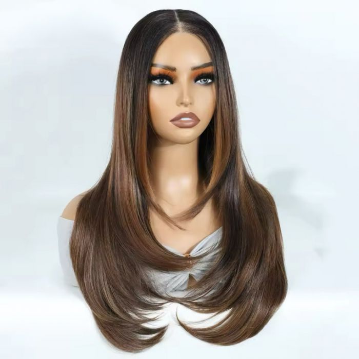 Peruca C1489 FRONT LACE Satena Cu Suvite Blonde Ombre Baza Bruneta [3]