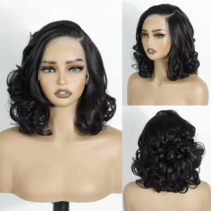 Peruca C1695 FRONT LACE Bruneta Ondulata Volum Bob Scurta (dantela la baza) [2]