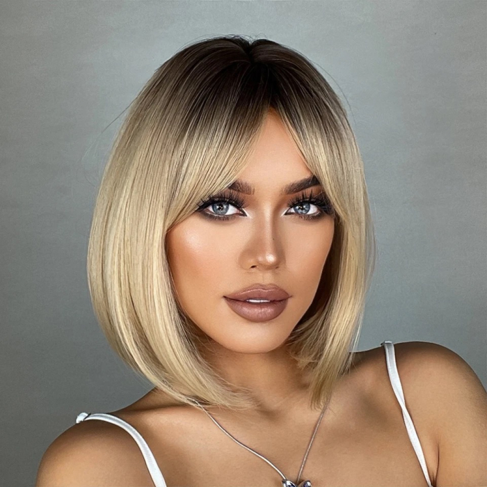 Peruca C965 Blonda Cu Breton Ombre Bob [1]