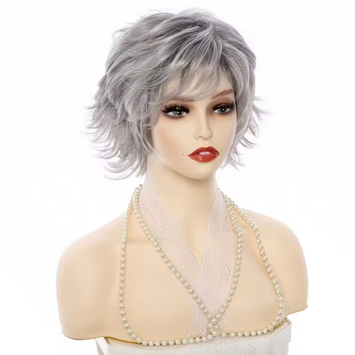 Peruca C1691 Blonda Gri Grizonata Cu Breton Si Suvite Filata [3]