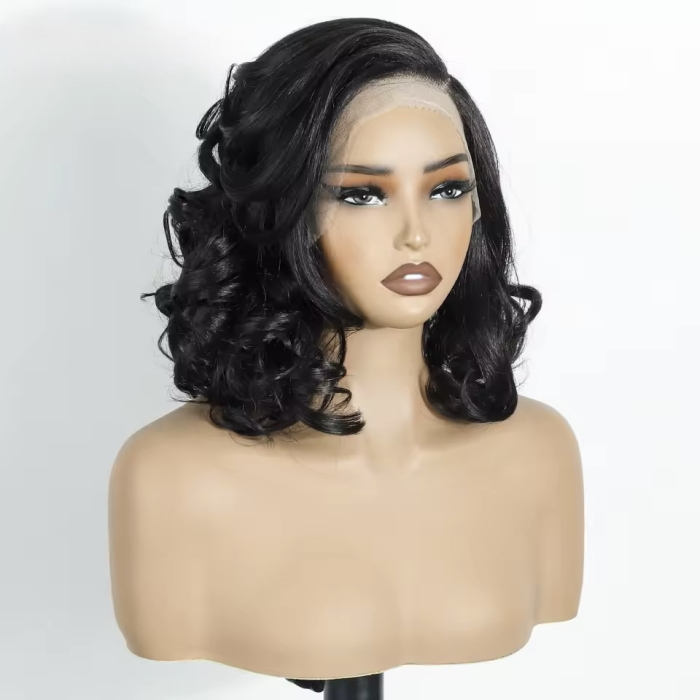 Peruca C1695 FRONT LACE Bruneta Ondulata Volum Bob Scurta (dantela la baza) [3]