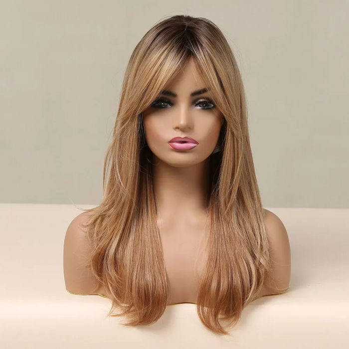 Peruca C1320 Blonda Ombre Cu Breton Lung Blond Inchis [5]