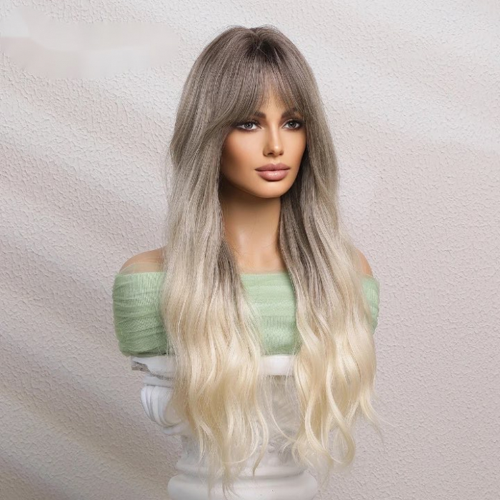 Peruca C1069 Blonda Ombre Gri Baza Satena Cu Breton si Par Ondulat [3]