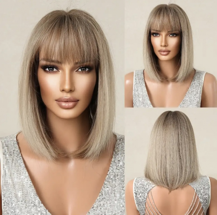 Peruca C1289 Blonda Cenusie Gri Cu Breton Bob [4]