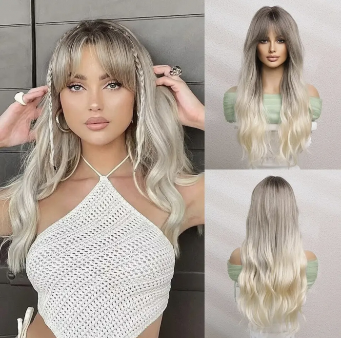 Peruca C1069 Blonda Ombre Gri Baza Satena Cu Breton si Par Ondulat [1]