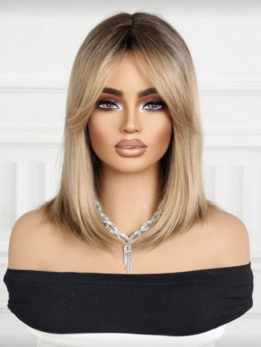 Peruca C1718 Blonda Baza Satena Ombre Cu Breton Lung Bob [2]