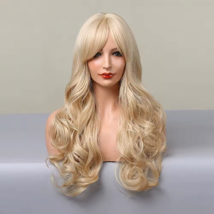 Peruca C1450 Blonda Cu Breton Lung Blond Auriu Ondulata [2]