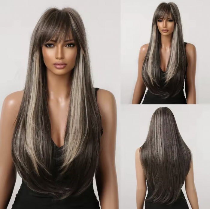 Peruca C1340 Satena Cu Suvite Blonde Si Breton [4]