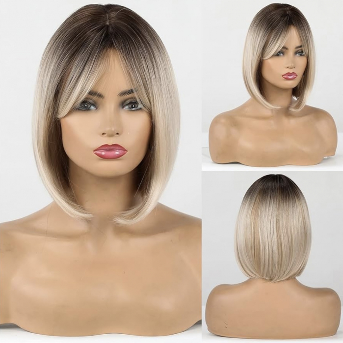 Peruca C972 Blonda Bob Ombre Cu Suvite Si Breton [6]