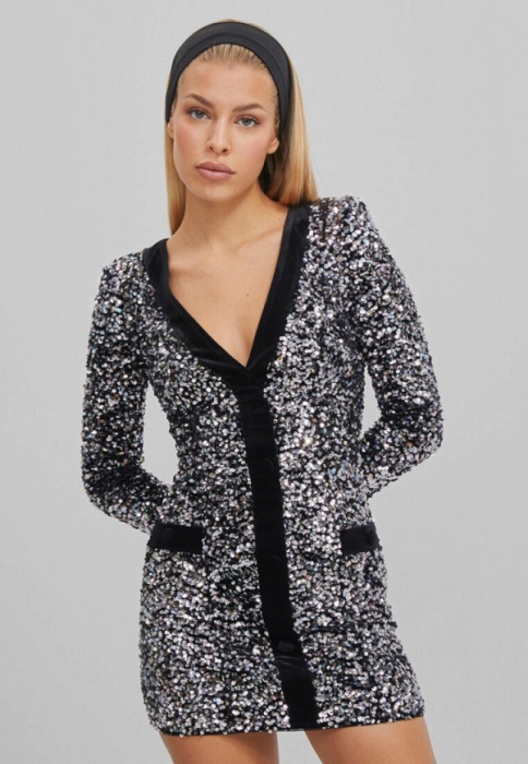 Rochie C1098 Argintie Cu Paiete Isabella [1]