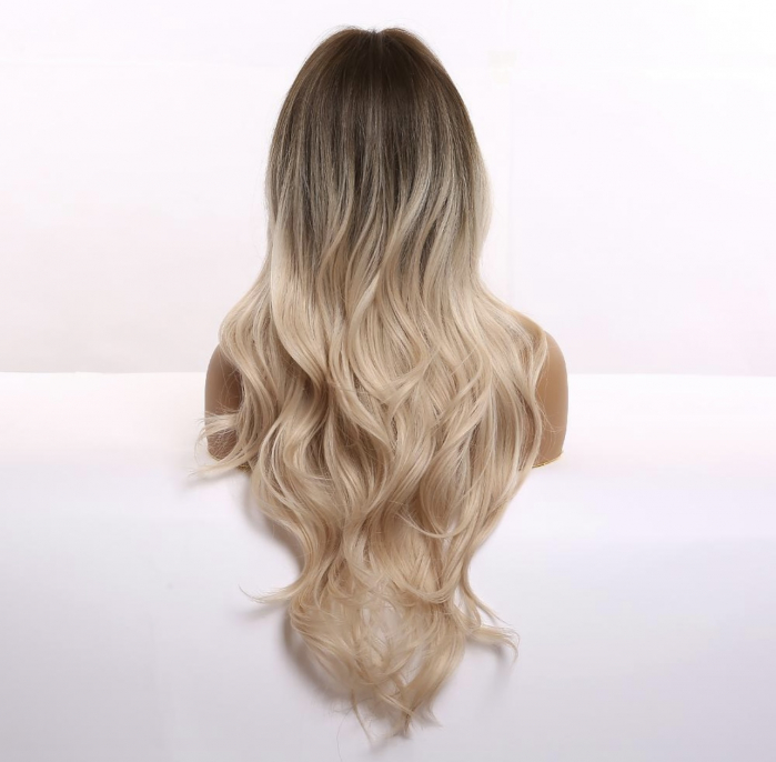 Peruca C1068 Blonda Baza Satena Ombre Platinata Par Ondulat [4]