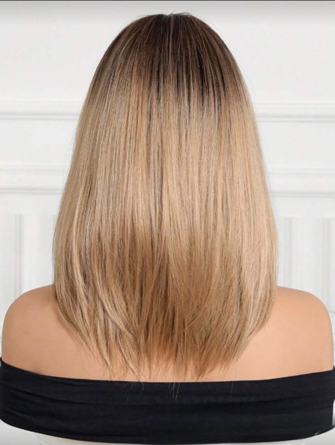 Peruca C1718 Blonda Baza Satena Ombre Cu Breton Lung Bob [5]