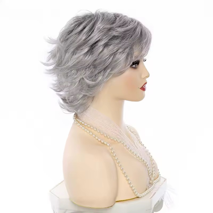 Peruca C1691 Blonda Gri Grizonata Cu Breton Si Suvite Filata [5]