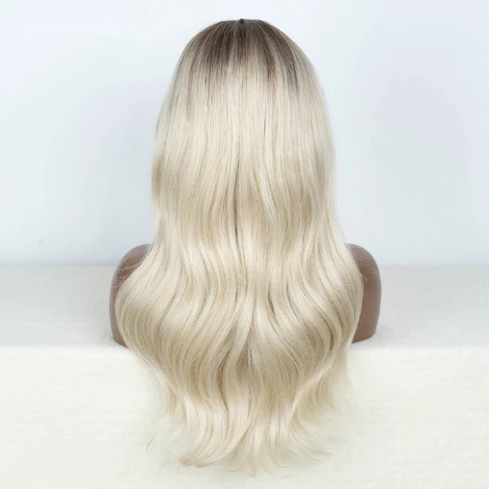 Peruca C1029 FRONT LACE Blonda Baza Satena Ombre Blond Platinat [4]