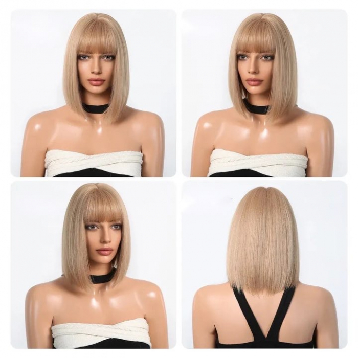 Peruca C1143 Blonda Cenusie Bob Cu Breton Blond Bej [5]